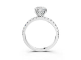 Silver Cushion Cut Diamond Solitaire Ring with Round with Moissanite side stone Pavé Band and Four-Prong Setting_15
