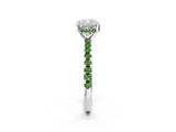Silver Cushion Cut Diamond Solitaire Ring with Round with Peridot side stone Pavé Band and Four-Prong Setting_14