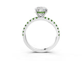 Silver Cushion Cut Diamond Solitaire Ring with Round with Peridot side stone Pavé Band and Four-Prong Setting_15