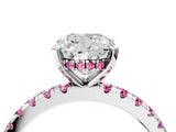 Silver Cushion Cut Diamond Solitaire Ring with Round with Pink Sapphire side stone Pavé Band and Four-Prong Setting_16