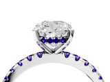 Silver Cushion Cut Diamond Solitaire Ring with Round with Tanzanite side stone Pavé Band and Four-Prong Setting_16