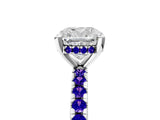 Silver Cushion Cut Diamond Solitaire Ring with Round with Tanzanite side stone Pavé Band and Four-Prong Setting_17