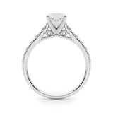 10K White Gold 3.05 Carat E VS1 Cushion Cut Diamond Solitaire with Pave Band and Four-Prong Setting