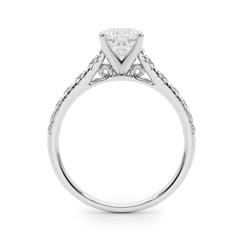 Silver Cushion Cut Diamond Solitaire with Pave Band and Four-Prong Setting 1