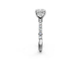 Silver Cushion Cut Diamond Solitaire with Pave Band and Four-Prong Setting 2