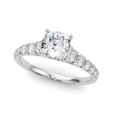 10K White Gold 3.05 Carat E VS1 Cushion Cut Diamond Solitaire with Pave Band and Four-Prong Setting
