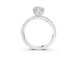 Silver Cushion Cut Diamond Solitaire with Pave Band and Four-Prong Setting 3
