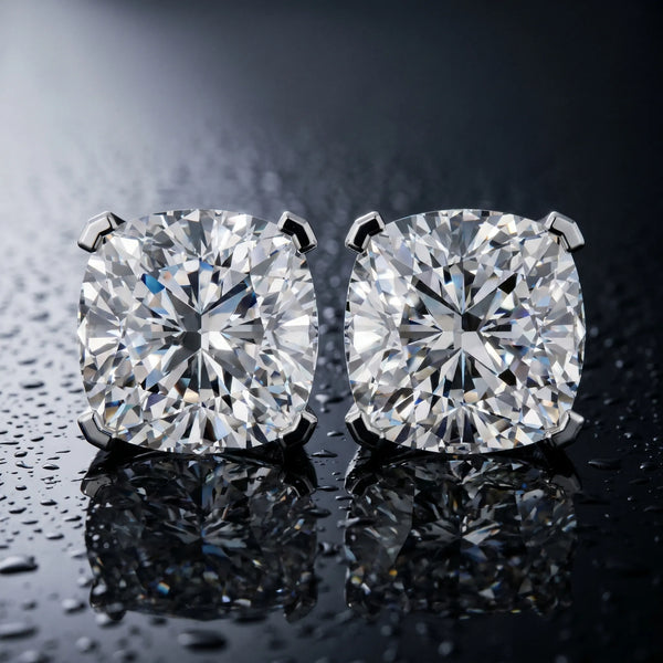 Silver Cushion Cut Diamond Stud Earrings