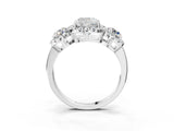 Silver Cushion Cut Diamond Three-Stone Halo Ring with Prong Setting and Pavé Accents_16