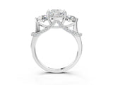 Silver Cushion Cut Diamond Three-Stone Ring with Prong Setting and Pavé Band_10
