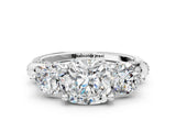 Silver Cushion Cut Diamond Three-Stone Ring with Prong Setting and Pavé Band_55