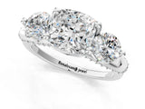 Silver Cushion Cut Diamond Three-Stone Ring with Prong Setting and Pavé Band_8
