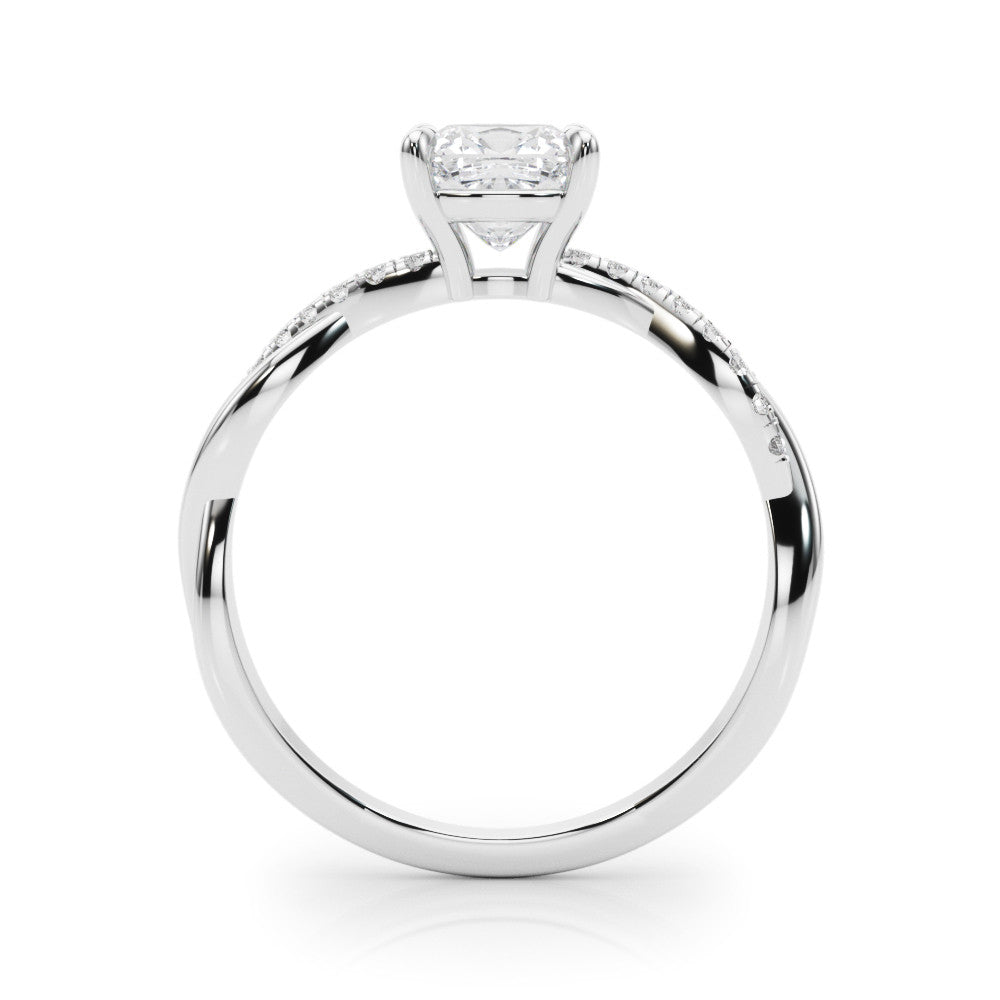 Silver Cushion Cut Diamond Twisted Band with Pavé Setting and Four-Prong Setting 1