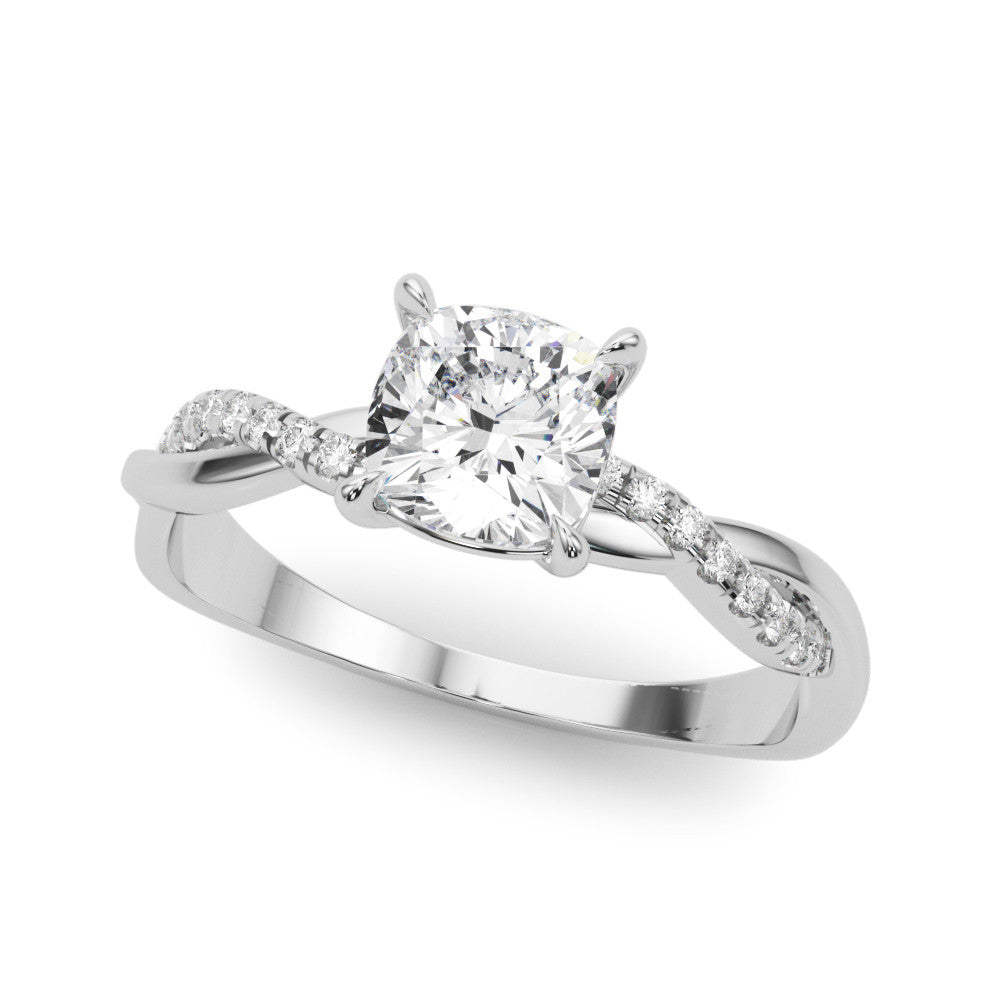 Silver Cushion Cut Diamond Twisted Band with Pavé Setting and Four-Prong Setting 2