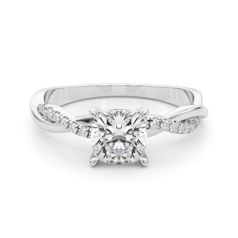 Silver Cushion Cut Diamond Twisted Band with Pavé Setting and Four-Prong Setting