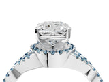 Silver Cushion Cut Diamond with Aquamarine side stone Halo Twist Band Solitaire Prong Setting Ring_4