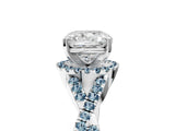 Silver Cushion Cut Diamond with Aquamarine side stone Halo Twist Band Solitaire Prong Setting Ring_5