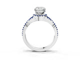 Silver Cushion Cut Diamond with Blue Sapphire side stone Halo Twist Band Solitaire Prong Setting Ring_3