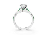 Silver Cushion Cut Diamond with Emerald side stone Halo Twist Band Solitaire Prong Setting Ring_3