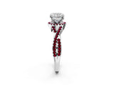 Silver Cushion Cut Diamond with Garnet side stone Halo Twist Band Solitaire Prong Setting Ring_2