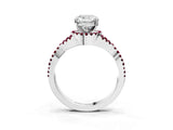 Silver Cushion Cut Diamond with Garnet side stone Halo Twist Band Solitaire Prong Setting Ring_3