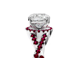 Silver Cushion Cut Diamond with Garnet side stone Halo Twist Band Solitaire Prong Setting Ring_5