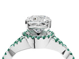 Silver Cushion Cut Diamond with Green Sapphire side stone Halo Twist Band Solitaire Prong Setting Ring_4