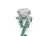 Silver Cushion Cut Diamond with Green Sapphire side stone Halo Twist Band Solitaire Prong Setting Ring_5