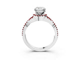 Silver Cushion Cut Diamond with Ruby side stone Halo Twist Band Solitaire Prong Setting Ring_3