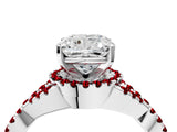 Silver Cushion Cut Diamond with Ruby side stone Halo Twist Band Solitaire Prong Setting Ring_4