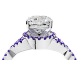 Silver Cushion Cut Diamond with Tanzanite side stone Halo Twist Band Solitaire Prong Setting Ring_4