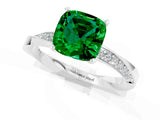 Silver Cushion Cut Emerald Engagement Ring with Side Stone Accents and Four-Prong Setting_13