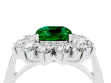 Silver Cushion Cut Emerald Floral Double Halo Engagement Ring with Prong Setting_155