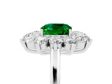 Silver Cushion Cut Emerald Floral Double Halo Engagement Ring with Prong Setting_156