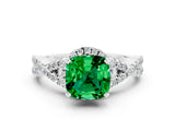 Silver Cushion Cut Emerald  Halo Twist Band Solitaire Prong Setting Ring_12