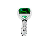 Silver Cushion Cut Emerald Pavé Solitaire Ring with Round Band and Prong Setting_47