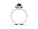 Silver Cushion Cut Emerald Scalloped Halo Engagement Ring with Round Shared Prong Band_81