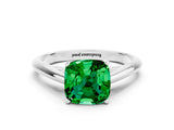 Silver Cushion Cut Emerald Solitaire Engagement Ring with Cathedral Setting and Four-Prong Mount_12
