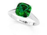 Silver Cushion Cut Emerald Solitaire Engagement Ring with Cathedral Setting and Four-Prong Mount_13