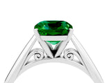 Silver Cushion Cut Emerald Solitaire Engagement Ring with Cathedral Setting and Four-Prong Mount_16