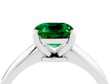 Silver Cushion Cut Emerald Solitaire Engagement Ring with Classic Band and Four-Prong Setting_16