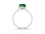 Silver Cushion Cut Emerald Solitaire Ring with Flower Prong Setting and Classic Band_3