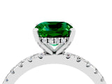 Silver Cushion Cut Emerald Solitaire Ring with Round  Pavé Band and Four-Prong Setting_40