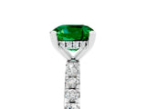 Silver Cushion Cut Emerald Solitaire Ring with Round  Pavé Band and Four-Prong Setting_41