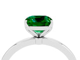 Silver Cushion Cut Emerald Solitaire Ring with Thin Band and Prong Setting_46