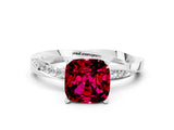 Silver Cushion Cut Garnet Engagement Ring with Side Stone Accents and Four-Prong Setting_12