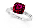Silver Cushion Cut Garnet Engagement Ring with Side Stone Accents and Four-Prong Setting_13