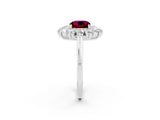 Silver Cushion Cut Garnet Floral Double Halo Engagement Ring with Prong Setting_116