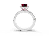 Silver Cushion Cut Garnet Halo Ring with Round Split Shank and Prong Setting_69