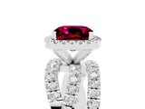 Silver Cushion Cut Garnet Halo Ring with Round Split Shank and Prong Setting_71